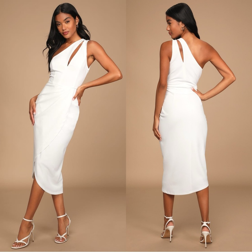 Lulu's White One-Shoulder Midi Dress